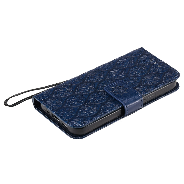 For iPhone 12 mini Pressed Printing Rattan Flower Pattern Horizontal Flip PU Leather Case with Holder & Card Slots & Wallet & Photo Frame