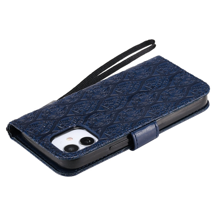 For iPhone 12 mini Pressed Printing Rattan Flower Pattern Horizontal Flip PU Leather Case with Holder & Card Slots & Wallet & Photo Frame