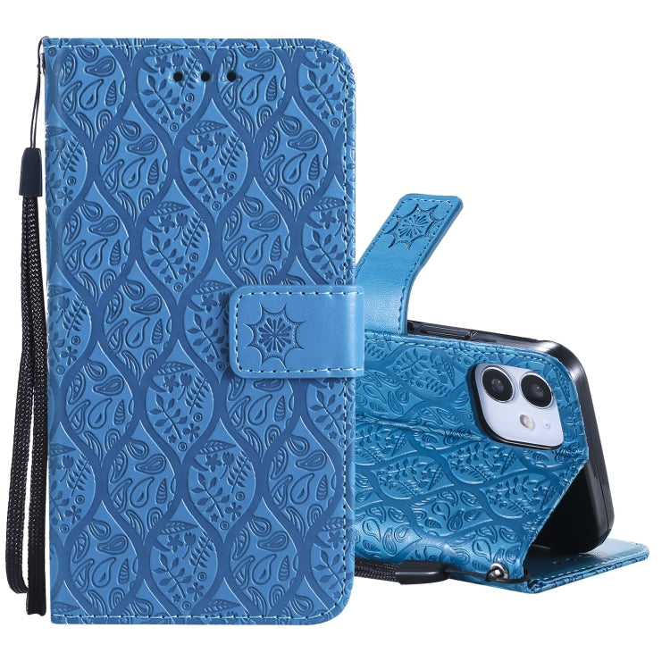 For iPhone 12 mini Pressed Printing Rattan Flower Pattern Horizontal Flip PU Leather Case with Holder & Card Slots & Wallet & Photo Frame