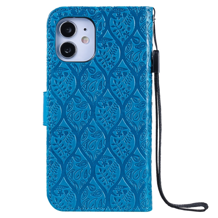 For iPhone 12 mini Pressed Printing Rattan Flower Pattern Horizontal Flip PU Leather Case with Holder & Card Slots & Wallet & Photo Frame