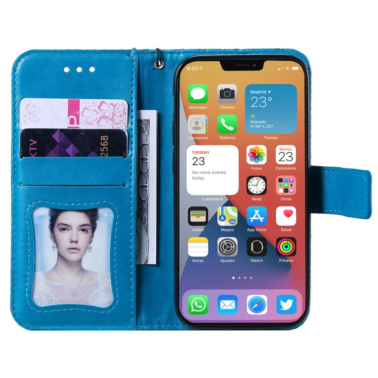 For iPhone 12 mini Pressed Printing Rattan Flower Pattern Horizontal Flip PU Leather Case with Holder & Card Slots & Wallet & Photo Frame