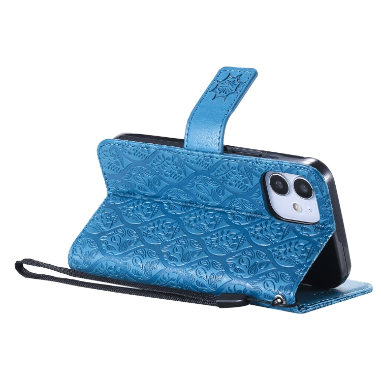 For iPhone 12 mini Pressed Printing Rattan Flower Pattern Horizontal Flip PU Leather Case with Holder & Card Slots & Wallet & Photo Frame