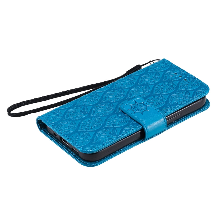 For iPhone 12 mini Pressed Printing Rattan Flower Pattern Horizontal Flip PU Leather Case with Holder & Card Slots & Wallet & Photo Frame