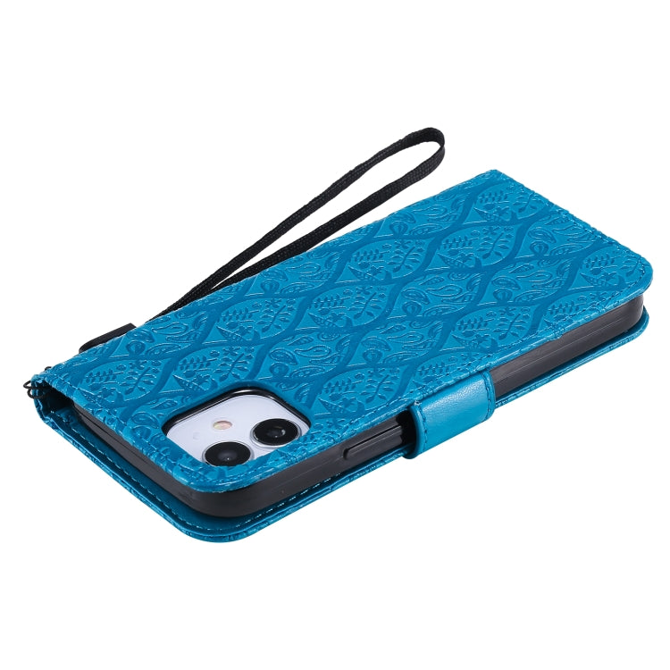 For iPhone 12 mini Pressed Printing Rattan Flower Pattern Horizontal Flip PU Leather Case with Holder & Card Slots & Wallet & Photo Frame