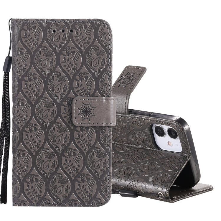 For iPhone 12 mini Pressed Printing Rattan Flower Pattern Horizontal Flip PU Leather Case with Holder & Card Slots & Wallet & Photo Frame