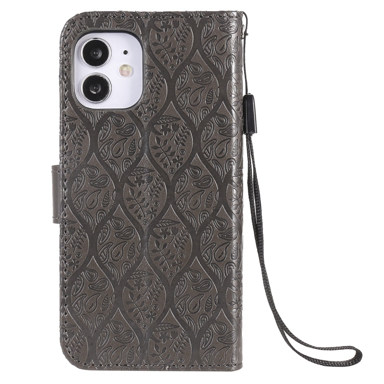 For iPhone 12 mini Pressed Printing Rattan Flower Pattern Horizontal Flip PU Leather Case with Holder & Card Slots & Wallet & Photo Frame