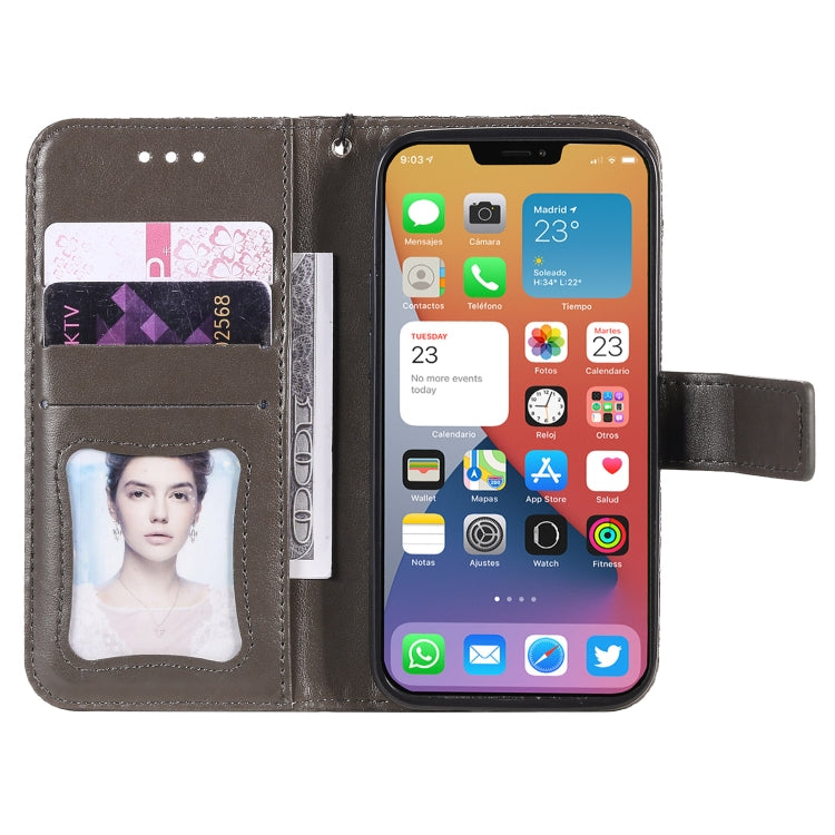 For iPhone 12 mini Pressed Printing Rattan Flower Pattern Horizontal Flip PU Leather Case with Holder & Card Slots & Wallet & Photo Frame