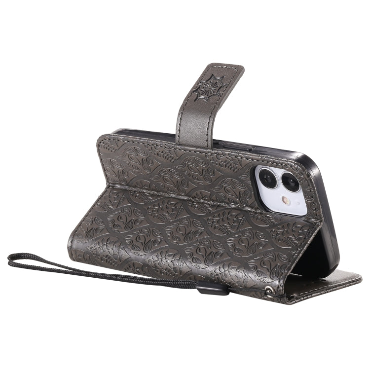 For iPhone 12 mini Pressed Printing Rattan Flower Pattern Horizontal Flip PU Leather Case with Holder & Card Slots & Wallet & Photo Frame