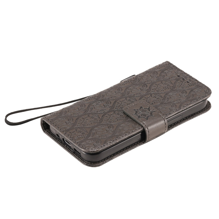 For iPhone 12 mini Pressed Printing Rattan Flower Pattern Horizontal Flip PU Leather Case with Holder & Card Slots & Wallet & Photo Frame