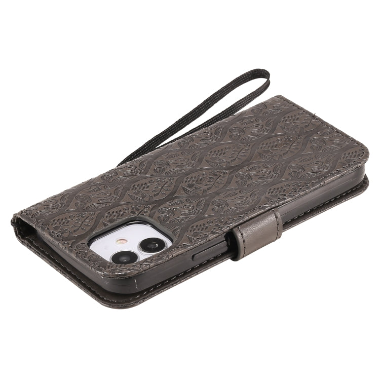 For iPhone 12 mini Pressed Printing Rattan Flower Pattern Horizontal Flip PU Leather Case with Holder & Card Slots & Wallet & Photo Frame