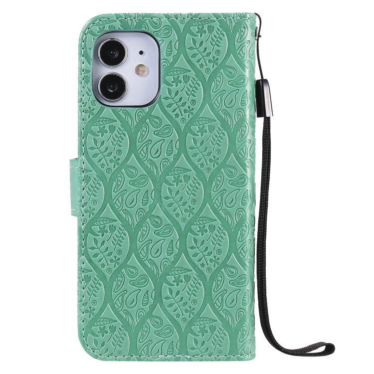 For iPhone 12 mini Pressed Printing Rattan Flower Pattern Horizontal Flip PU Leather Case with Holder & Card Slots & Wallet & Photo Frame