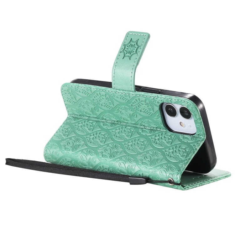 For iPhone 12 mini Pressed Printing Rattan Flower Pattern Horizontal Flip PU Leather Case with Holder & Card Slots & Wallet & Photo Frame