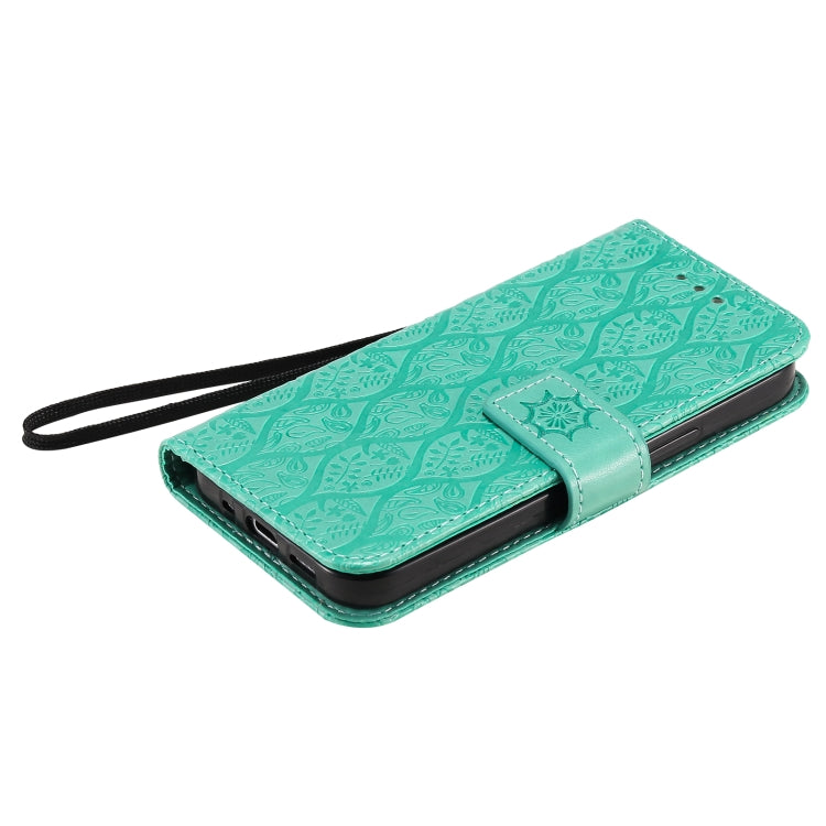 For iPhone 12 mini Pressed Printing Rattan Flower Pattern Horizontal Flip PU Leather Case with Holder & Card Slots & Wallet & Photo Frame