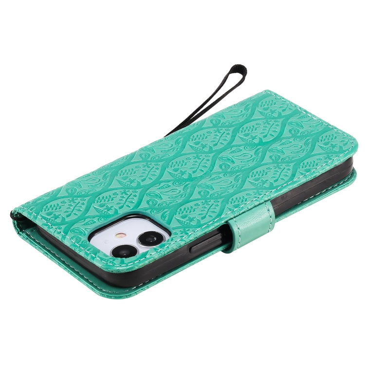 For iPhone 12 mini Pressed Printing Rattan Flower Pattern Horizontal Flip PU Leather Case with Holder & Card Slots & Wallet & Photo Frame