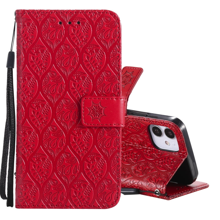 For iPhone 12 mini Pressed Printing Rattan Flower Pattern Horizontal Flip PU Leather Case with Holder & Card Slots & Wallet & Photo Frame