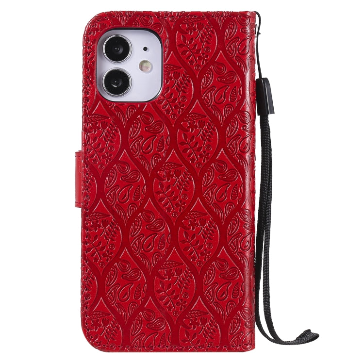 For iPhone 12 mini Pressed Printing Rattan Flower Pattern Horizontal Flip PU Leather Case with Holder & Card Slots & Wallet & Photo Frame