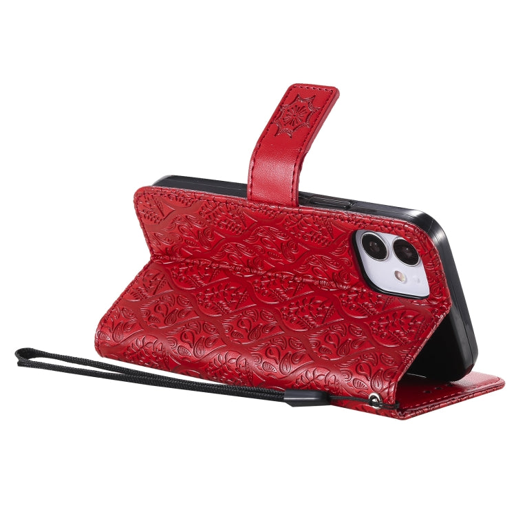 For iPhone 12 mini Pressed Printing Rattan Flower Pattern Horizontal Flip PU Leather Case with Holder & Card Slots & Wallet & Photo Frame