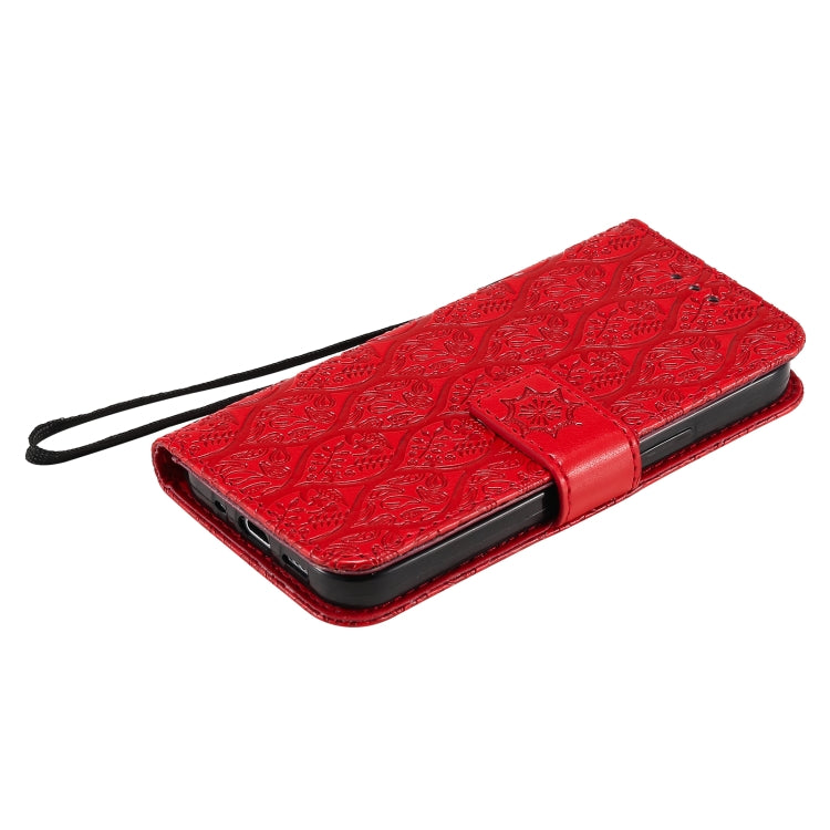 For iPhone 12 mini Pressed Printing Rattan Flower Pattern Horizontal Flip PU Leather Case with Holder & Card Slots & Wallet & Photo Frame