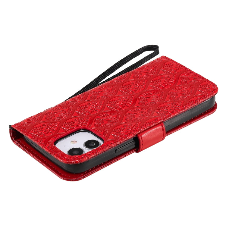For iPhone 12 mini Pressed Printing Rattan Flower Pattern Horizontal Flip PU Leather Case with Holder & Card Slots & Wallet & Photo Frame
