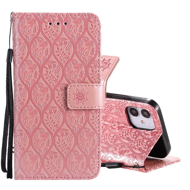 For iPhone 12 mini Pressed Printing Rattan Flower Pattern Horizontal Flip PU Leather Case with Holder & Card Slots & Wallet & Photo Frame