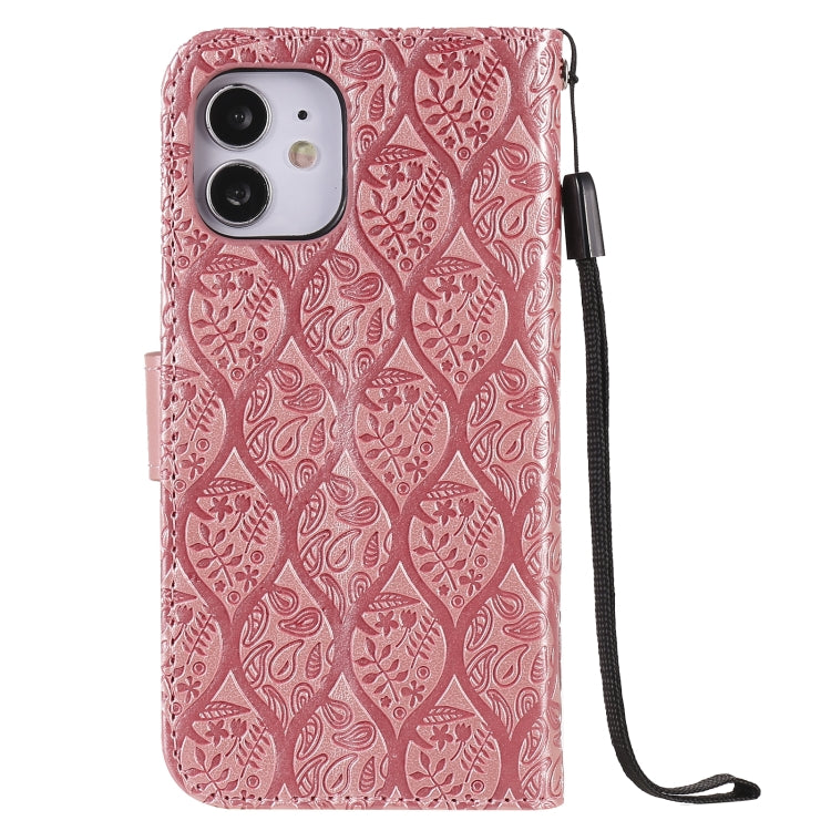 For iPhone 12 mini Pressed Printing Rattan Flower Pattern Horizontal Flip PU Leather Case with Holder & Card Slots & Wallet & Photo Frame