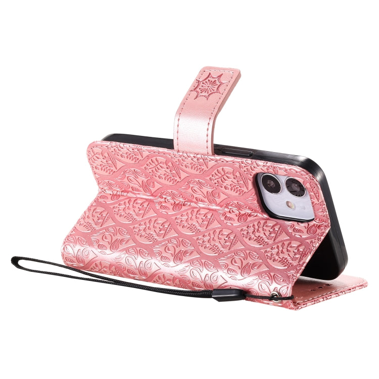 For iPhone 12 mini Pressed Printing Rattan Flower Pattern Horizontal Flip PU Leather Case with Holder & Card Slots & Wallet & Photo Frame