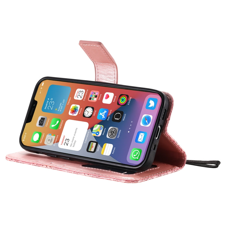 For iPhone 12 mini Pressed Printing Rattan Flower Pattern Horizontal Flip PU Leather Case with Holder & Card Slots & Wallet & Photo Frame