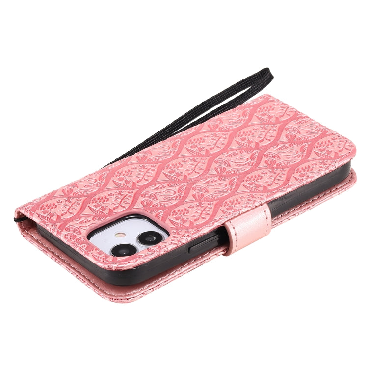 For iPhone 12 mini Pressed Printing Rattan Flower Pattern Horizontal Flip PU Leather Case with Holder & Card Slots & Wallet & Photo Frame