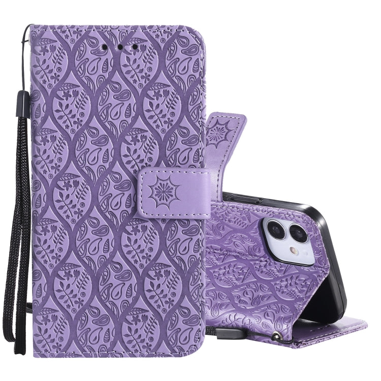 For iPhone 12 mini Pressed Printing Rattan Flower Pattern Horizontal Flip PU Leather Case with Holder & Card Slots & Wallet & Photo Frame