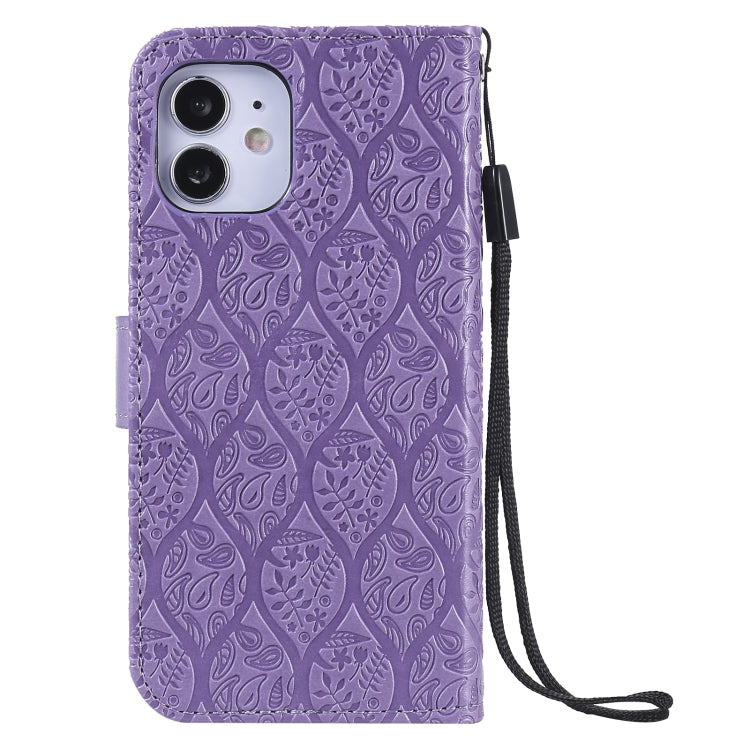For iPhone 12 mini Pressed Printing Rattan Flower Pattern Horizontal Flip PU Leather Case with Holder & Card Slots & Wallet & Photo Frame