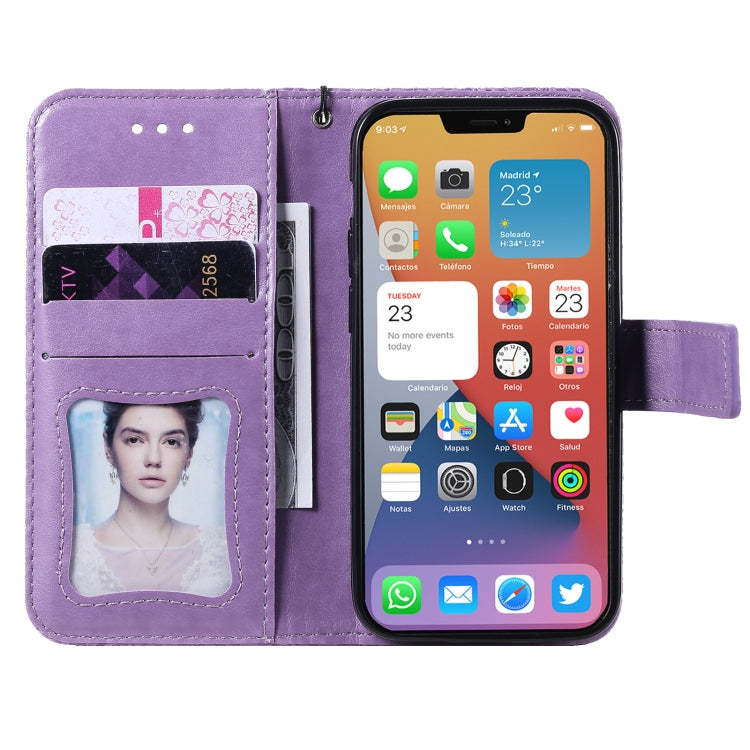 For iPhone 12 mini Pressed Printing Rattan Flower Pattern Horizontal Flip PU Leather Case with Holder & Card Slots & Wallet & Photo Frame