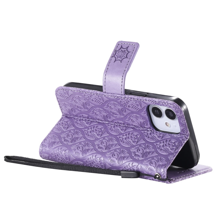 For iPhone 12 mini Pressed Printing Rattan Flower Pattern Horizontal Flip PU Leather Case with Holder & Card Slots & Wallet & Photo Frame