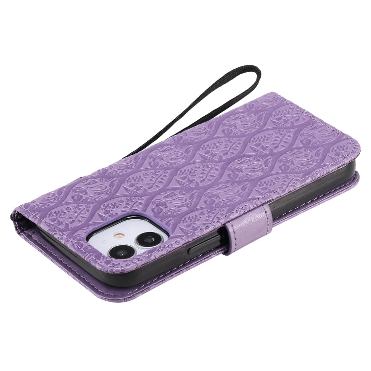 For iPhone 12 mini Pressed Printing Rattan Flower Pattern Horizontal Flip PU Leather Case with Holder & Card Slots & Wallet & Photo Frame