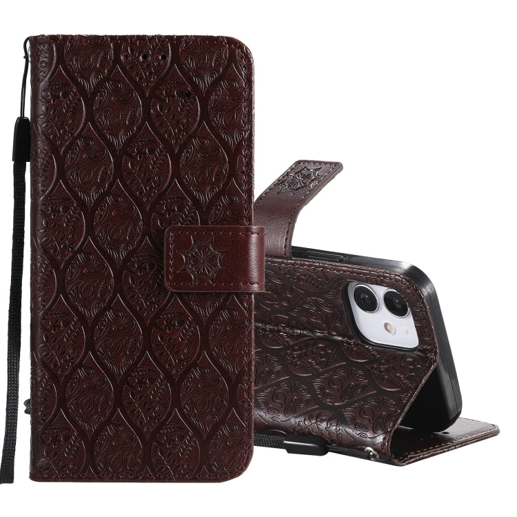 For iPhone 12 mini Pressed Printing Rattan Flower Pattern Horizontal Flip PU Leather Case with Holder & Card Slots & Wallet & Photo Frame