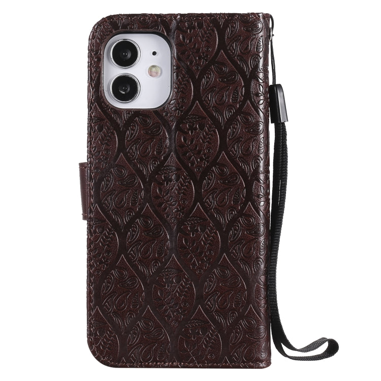 For iPhone 12 mini Pressed Printing Rattan Flower Pattern Horizontal Flip PU Leather Case with Holder & Card Slots & Wallet & Photo Frame