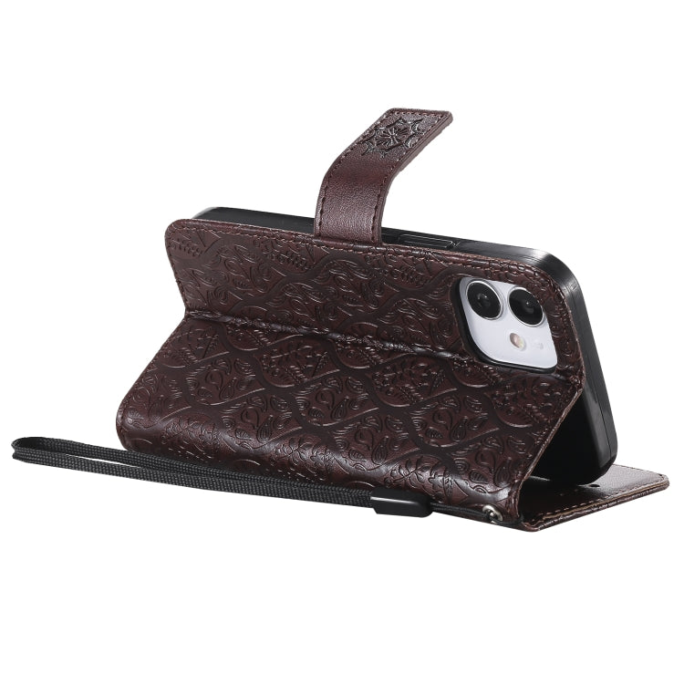 For iPhone 12 mini Pressed Printing Rattan Flower Pattern Horizontal Flip PU Leather Case with Holder & Card Slots & Wallet & Photo Frame