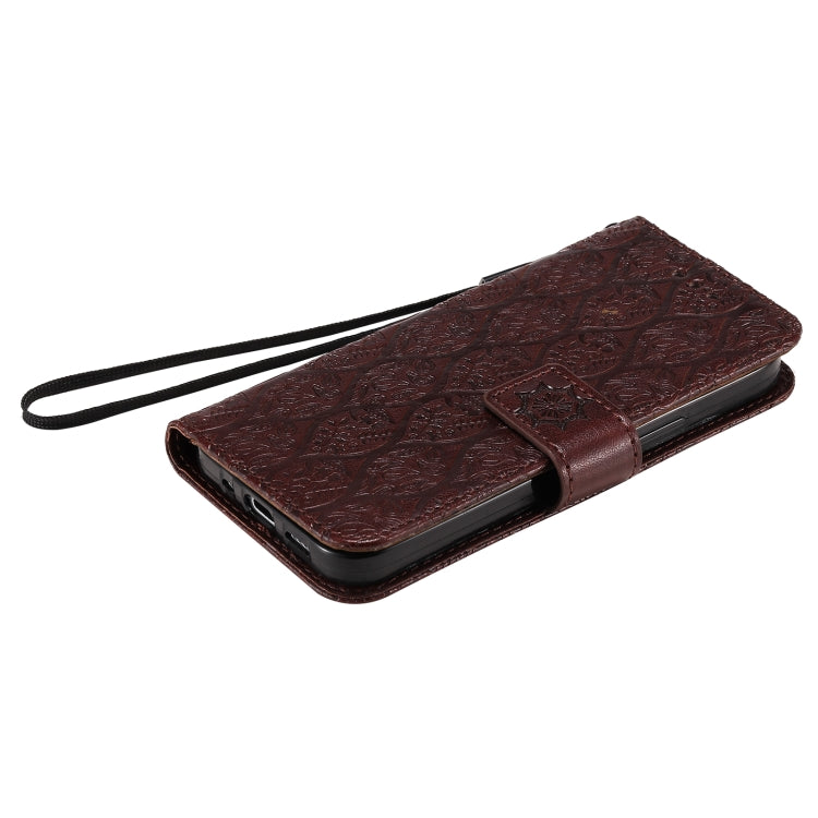For iPhone 12 mini Pressed Printing Rattan Flower Pattern Horizontal Flip PU Leather Case with Holder & Card Slots & Wallet & Photo Frame