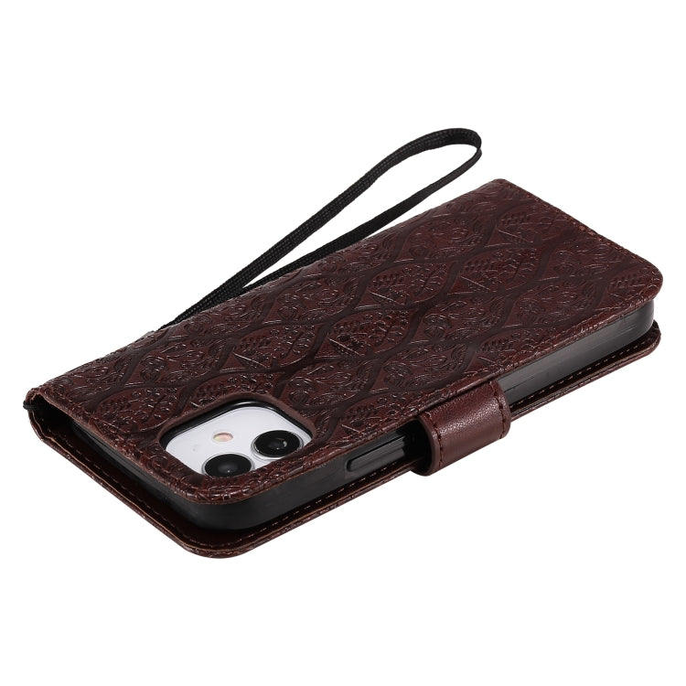 For iPhone 12 mini Pressed Printing Rattan Flower Pattern Horizontal Flip PU Leather Case with Holder & Card Slots & Wallet & Photo Frame