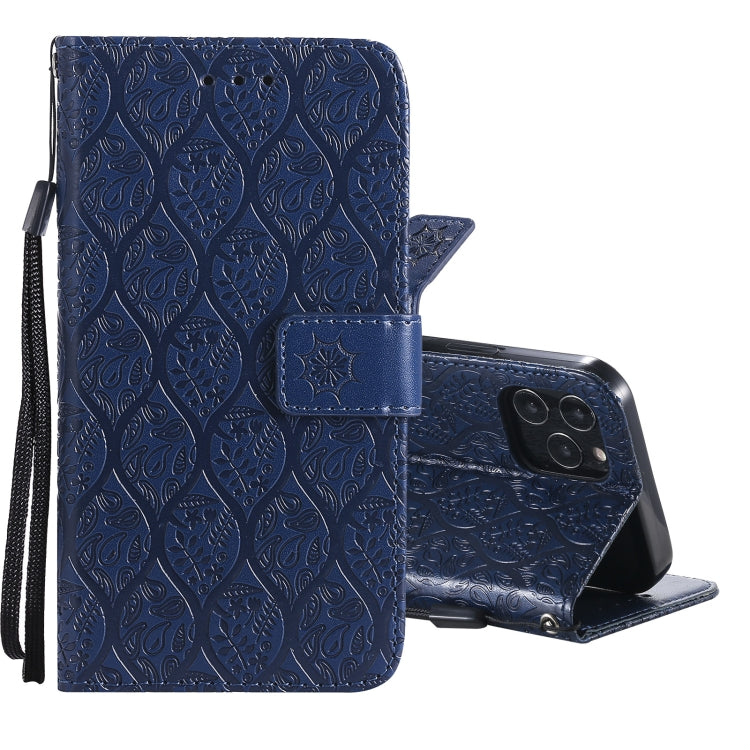 For iPhone 12 / 12 Pro Pressed Printing Rattan Flower Pattern Horizontal Flip PU Leather Case with Holder & Card Slots & Wallet & Photo Frame