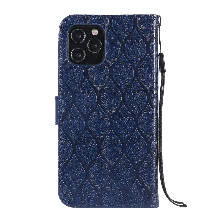 For iPhone 12 / 12 Pro Pressed Printing Rattan Flower Pattern Horizontal Flip PU Leather Case with Holder & Card Slots & Wallet & Photo Frame
