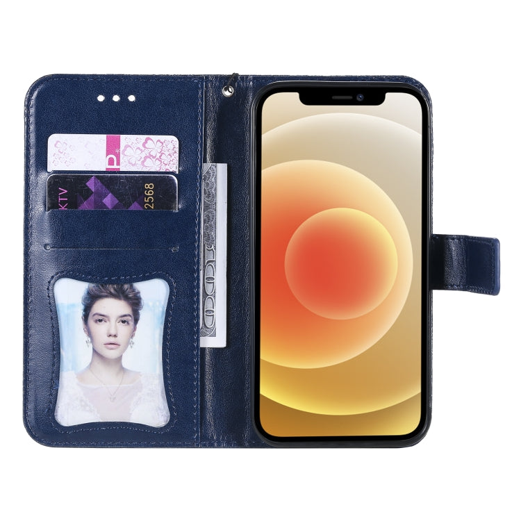 For iPhone 12 / 12 Pro Pressed Printing Rattan Flower Pattern Horizontal Flip PU Leather Case with Holder & Card Slots & Wallet & Photo Frame