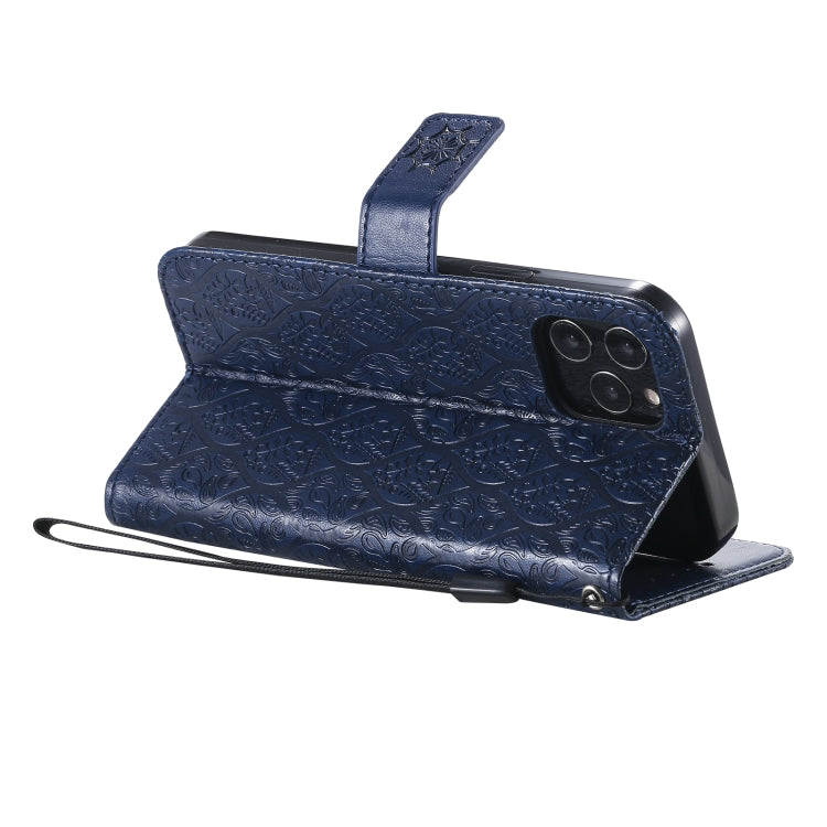 For iPhone 12 / 12 Pro Pressed Printing Rattan Flower Pattern Horizontal Flip PU Leather Case with Holder & Card Slots & Wallet & Photo Frame