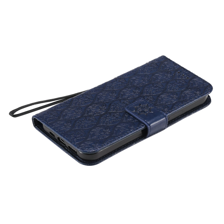 For iPhone 12 / 12 Pro Pressed Printing Rattan Flower Pattern Horizontal Flip PU Leather Case with Holder & Card Slots & Wallet & Photo Frame