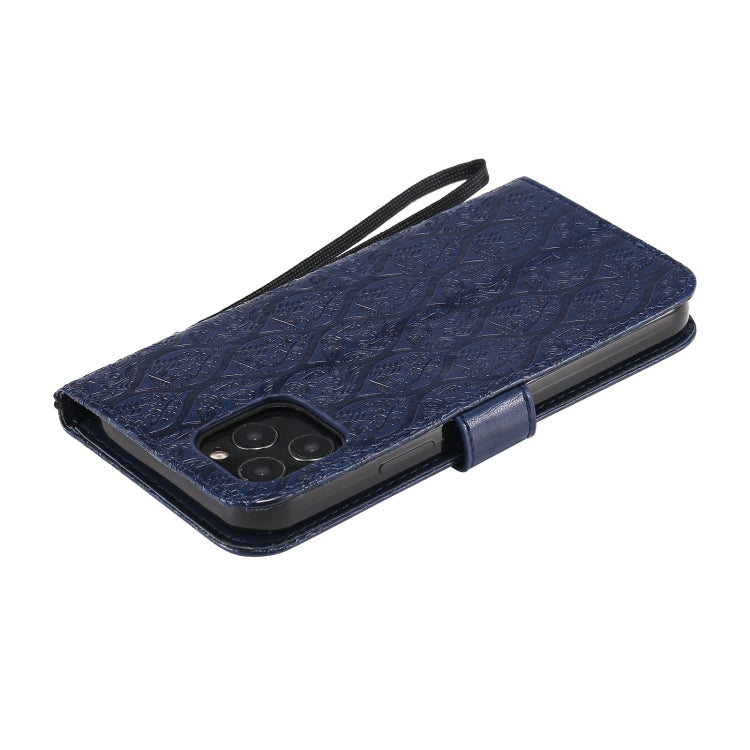 For iPhone 12 / 12 Pro Pressed Printing Rattan Flower Pattern Horizontal Flip PU Leather Case with Holder & Card Slots & Wallet & Photo Frame