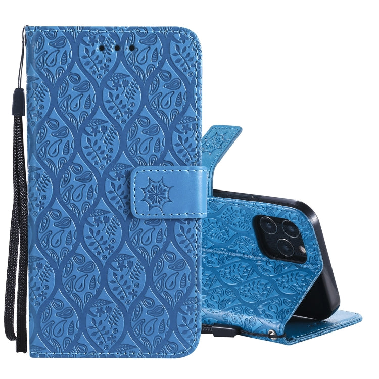 For iPhone 12 / 12 Pro Pressed Printing Rattan Flower Pattern Horizontal Flip PU Leather Case with Holder & Card Slots & Wallet & Photo Frame