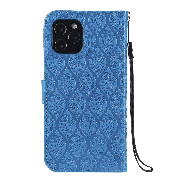 For iPhone 12 / 12 Pro Pressed Printing Rattan Flower Pattern Horizontal Flip PU Leather Case with Holder & Card Slots & Wallet & Photo Frame