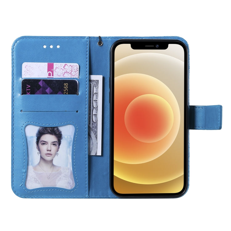 For iPhone 12 / 12 Pro Pressed Printing Rattan Flower Pattern Horizontal Flip PU Leather Case with Holder & Card Slots & Wallet & Photo Frame