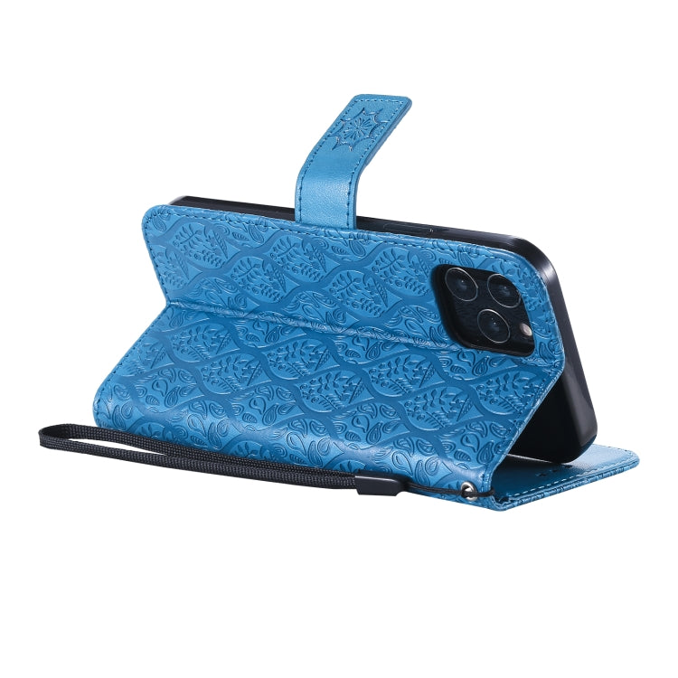 For iPhone 12 / 12 Pro Pressed Printing Rattan Flower Pattern Horizontal Flip PU Leather Case with Holder & Card Slots & Wallet & Photo Frame