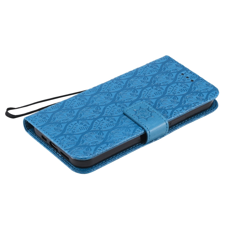 For iPhone 12 / 12 Pro Pressed Printing Rattan Flower Pattern Horizontal Flip PU Leather Case with Holder & Card Slots & Wallet & Photo Frame