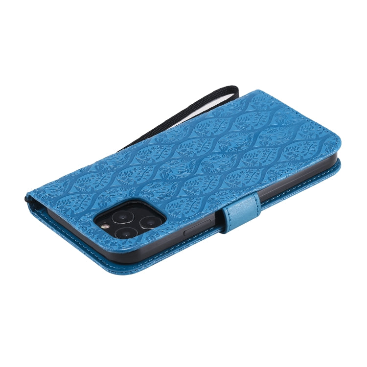 For iPhone 12 / 12 Pro Pressed Printing Rattan Flower Pattern Horizontal Flip PU Leather Case with Holder & Card Slots & Wallet & Photo Frame
